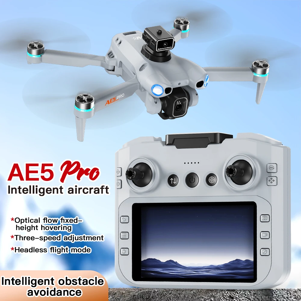 2026 Mini Drone HD Camera Brushless Motor Remote Control with Screen Intelligent Obstacle Avoidance Quadcopter Dron Toys AE5Pro