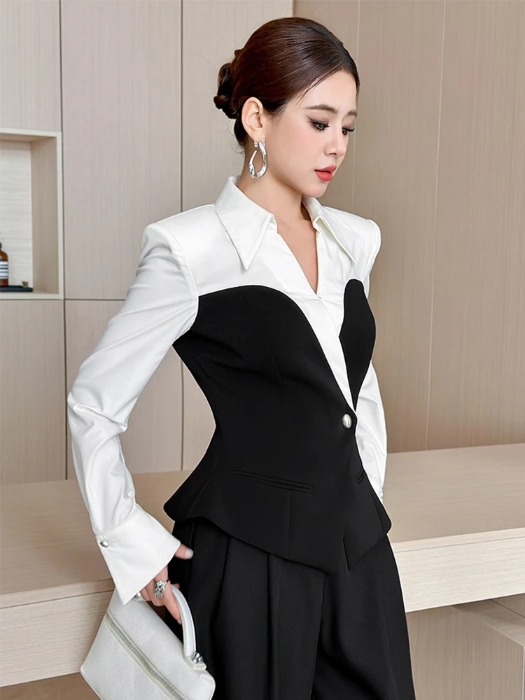 Mode Elegante Shirts für Frauen Professionelle Klassische Weiß Schwarz Splice Polo Bluse Femme Arbeit Stil Business Tops Mujer Frühling