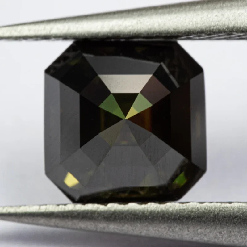 Moissanit-Stein, Asscher-Schliff, gelb-grüne Farbe, VVS1, Ring, Halskette, Hauptmaterialien, bestandenem Diamanttester mit Zertifikat – Detail 6