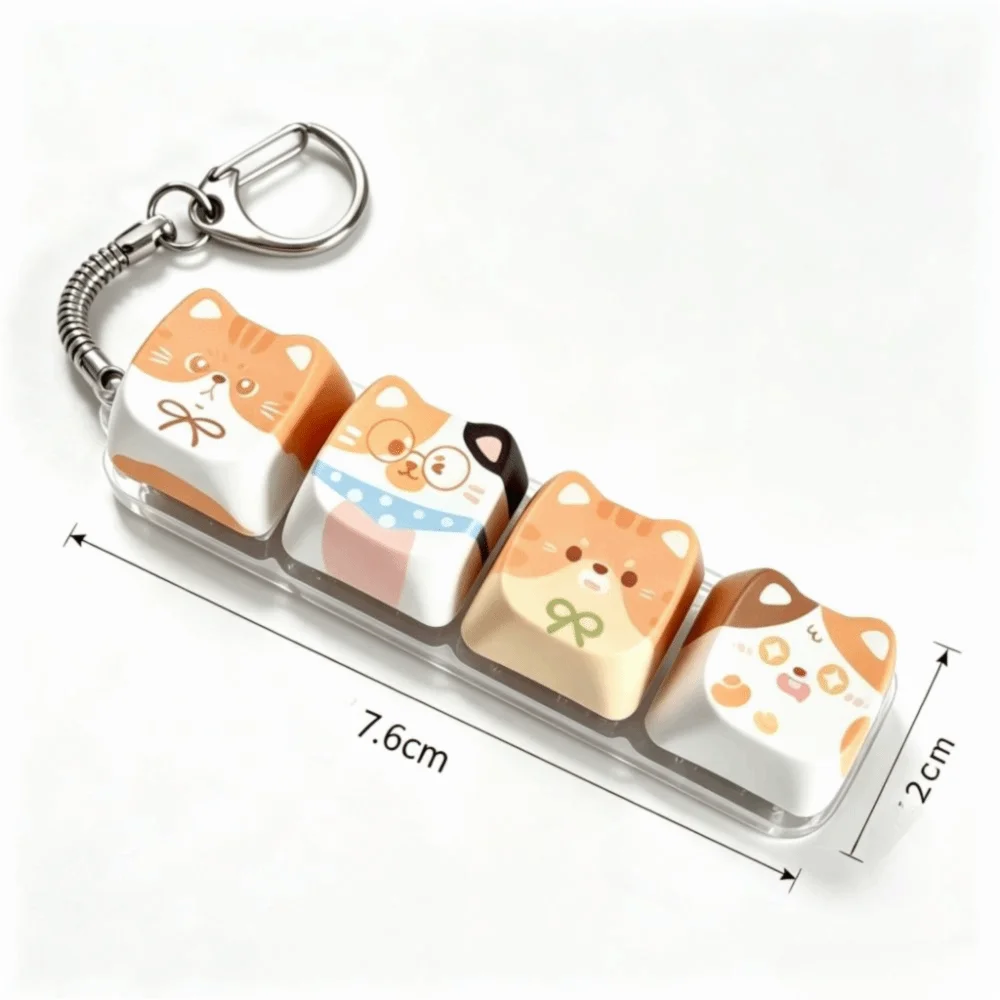 Finger-Tip-Druckknopf Katzen-Fidget-Clicker-Schlüsselanhänger Niedliche Katze Kawaii Katze Mechanische Tastatur Schlüsselring 4-Tasten Kreativ – Detail 1