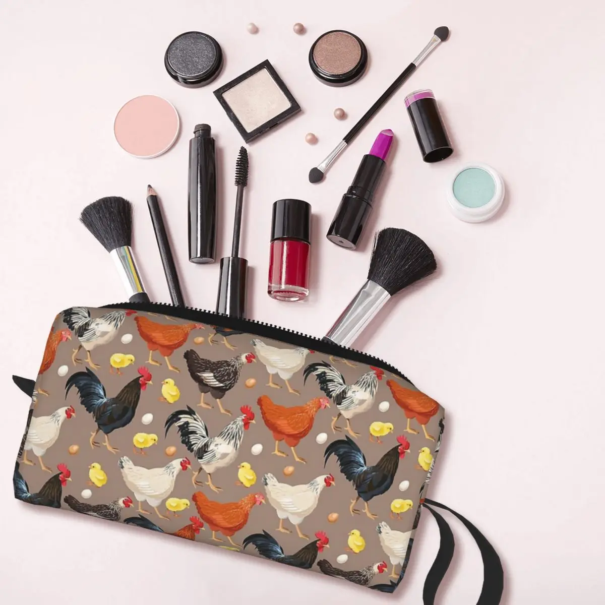 Chicken Colorfull Pattern Makeup Bag para Mulheres, Organizador de Cosméticos, Kit Dopp, Armazenamento, Higiene Pessoal, Beleza, Travel Pencil Case