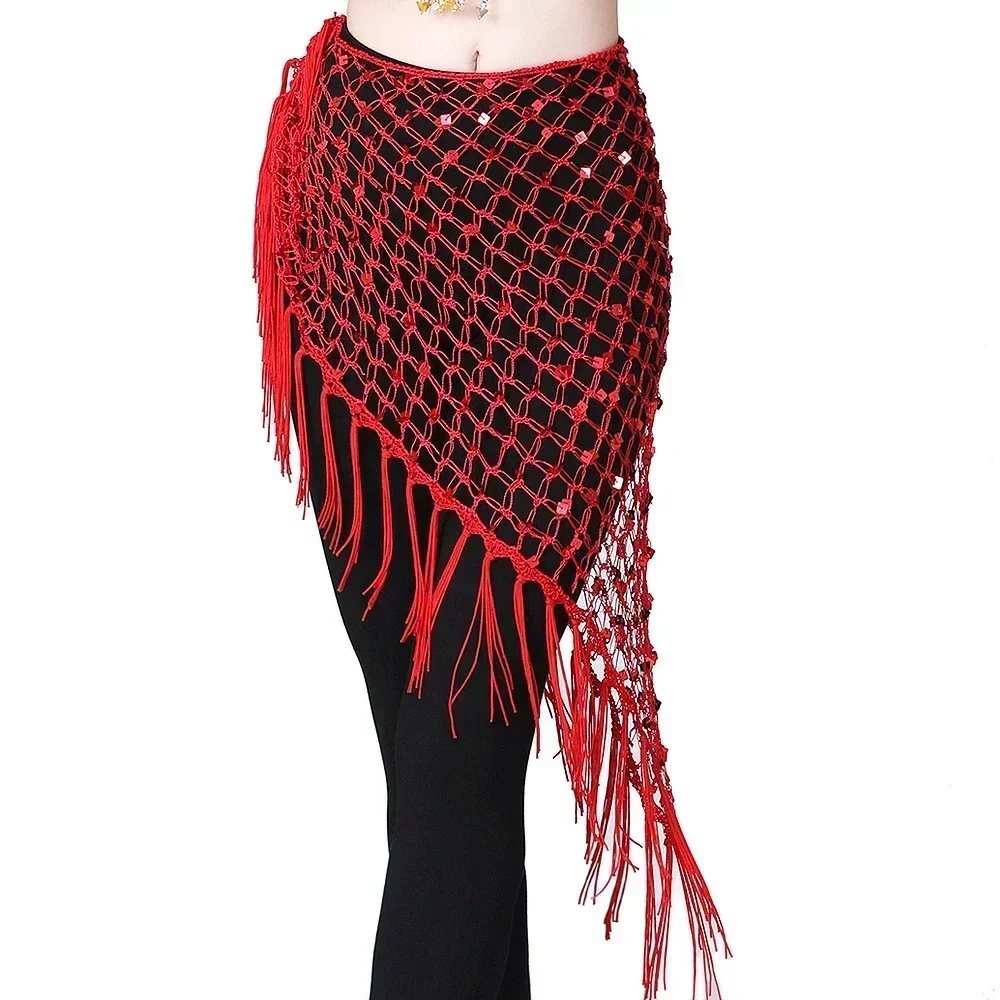 Ceintures triangulaires longues à pampilles pour danse du ventre, 12 couleurs, foulards de hanche à paillettes pour filles