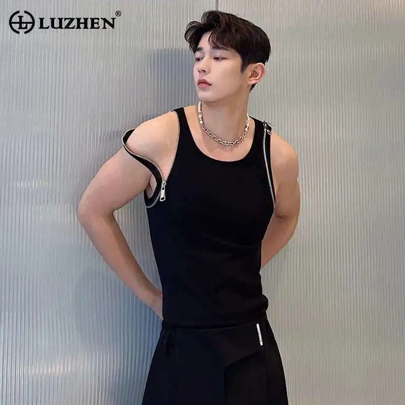 

LUZHEN Summer Designer Structure Zipper Detachable Sleeveless Vest Men High Street Solid Color Tank Tops Trendy 2025 New LZ2451