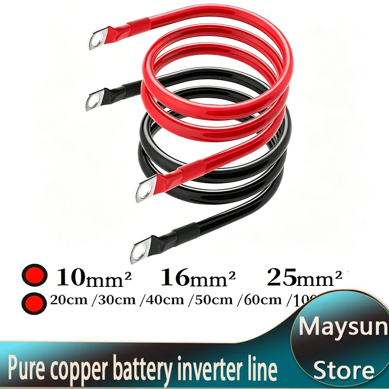 Länge 20~100cm Weiches Autobatteriekabel PVC-Kabel mit M8-Anschluss Rot Schwarz 8 6 4AWG Elektrokabel für Auto Wohnmobil Solarpanel Wechselrichter