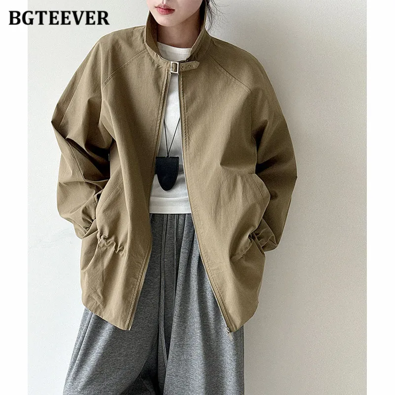 

BGTEEVER свободный крой универсальный плащ на шнурке для женщин повседневная куртка на молнии женская