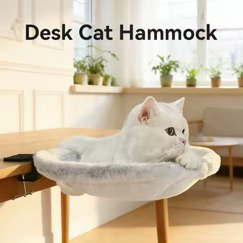 Desk Cat Hammock Bed for Office Table – 20KG Load Capacity, Soft Plush Pet Perch with Adjustable Clamp