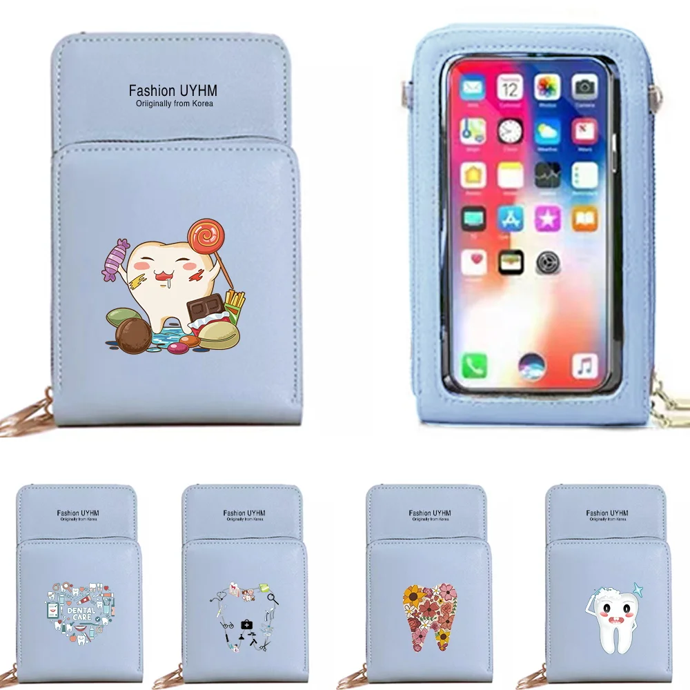 Mobile Phone Bags Women's Wallets Card Package Teeth Print Key Coin Purse Female Crossbody Bag for Apple/Huawei Cell Phone Pack