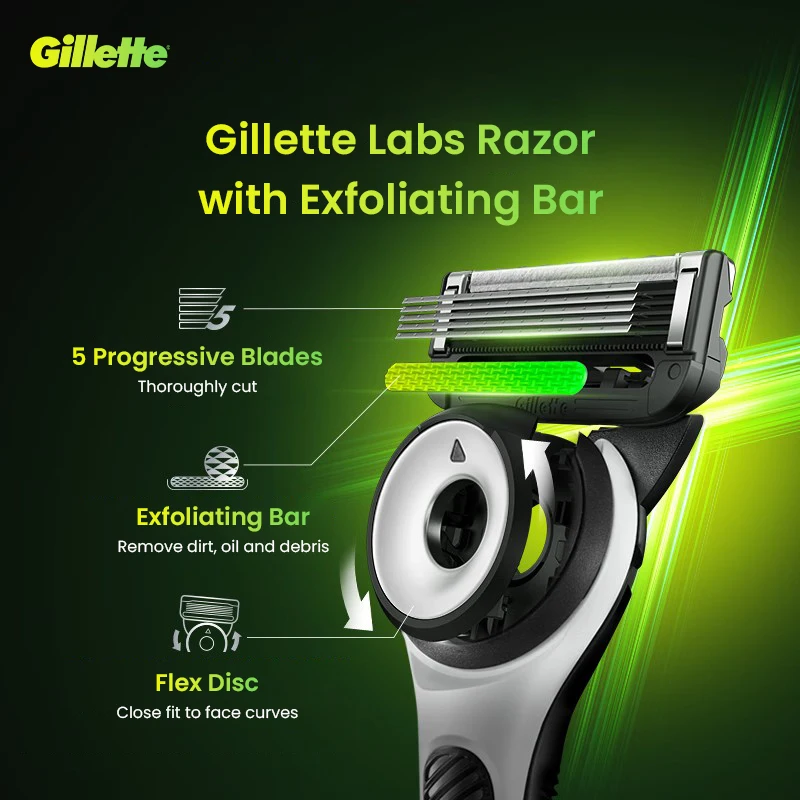 Gillette Labs Razor for Men Flexdisc 5-Layer Blade Sharp Beard Shaving Razor with Exfoliating Bar