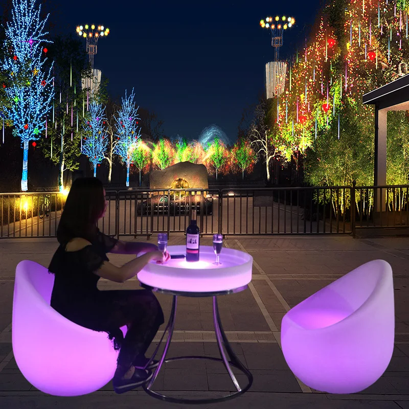 بار ليد مضيئة، مستديرة، طاولة قهوة، طاولات وكراسي، مقاعد