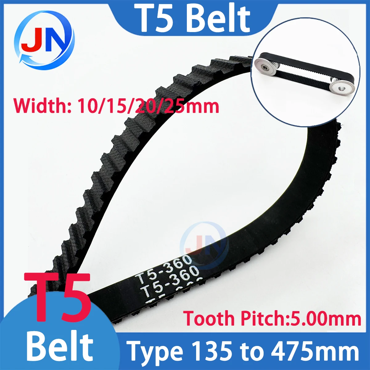 T5 Timing Belt Rubber Closed Loop Length Perimeter 135 150 200 220 250 300 360 430 450 475mm Width 10mm 15mm 20mm 25mm Pitch 5mm