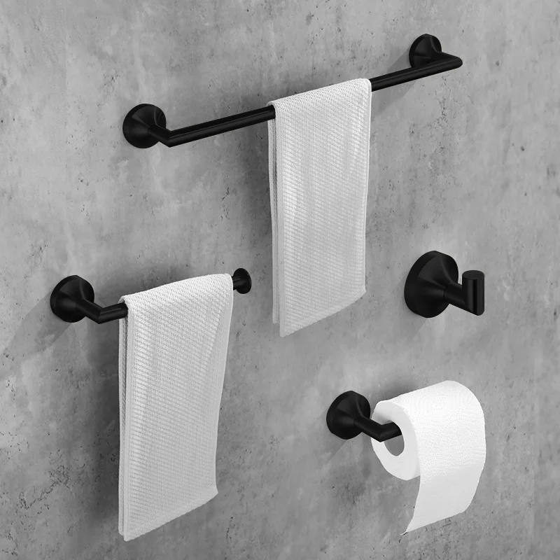 HONGDEC ブラック ステンレス製 4点アクセサリーセット タオル掛け バスルームタオルセット