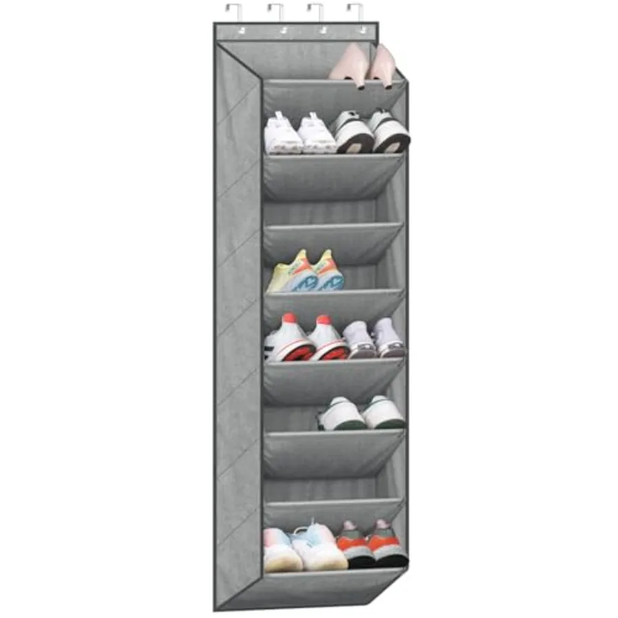Over The Door Shoe Organizer for Closet with Large Deep Pockets, Narrow Shoe Rack for Door Hanging Boots Storage, Grey