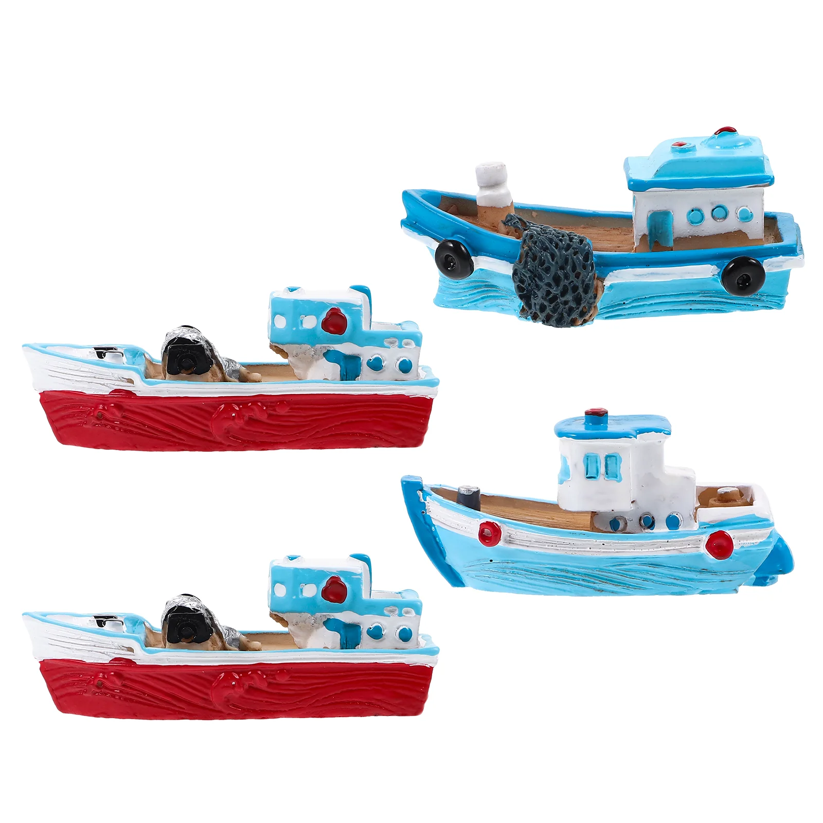 

4 Pcs Mini Boat Figurines Beach Toys Fishing Ornaments Decor Miniature Model Resin