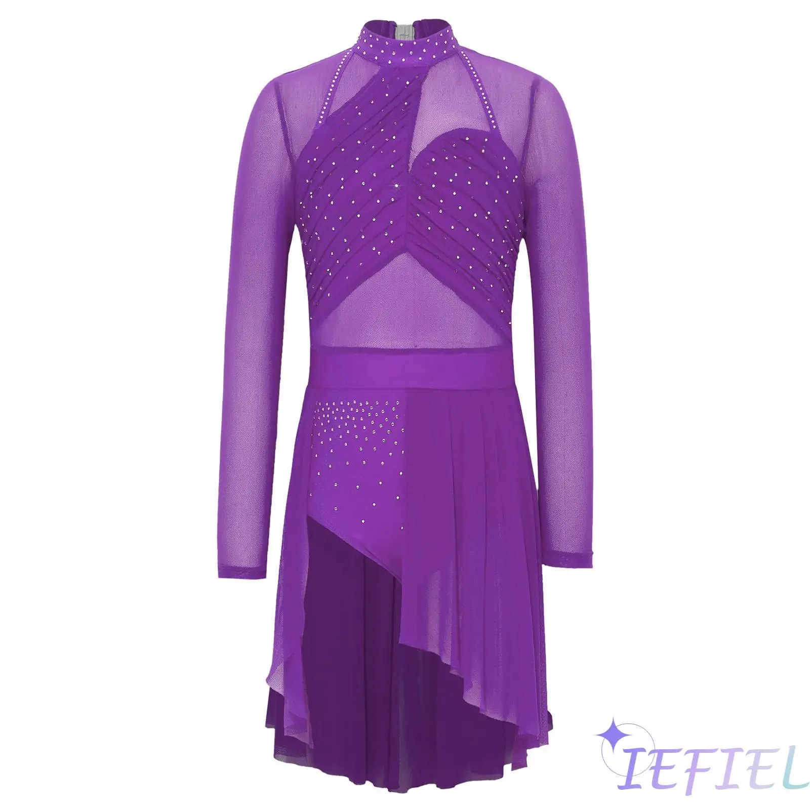 

Kids Rhinestone Lyrical Ballet Dance Dress Girls Ice Figure Skating Performance Dance Costume for Jazz Latin Ballroom Dance Wear