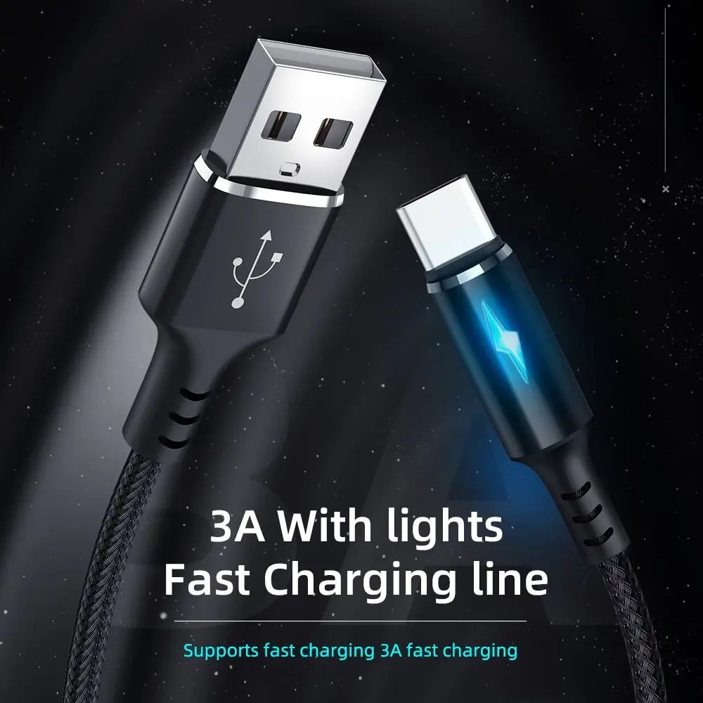 Durable With LED Indicator Type C Cable USB 5A Phone Charging Wire 1.2/2m 2 in 1 Data Cord for Samsung/Xiaomi/Huawei/Poco