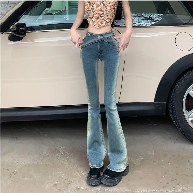 

Vintage Women Jeans High Waist Skinny Denim Pants Korean Streetwear Slim Flared Stretch Pantalones Legging Pant T28