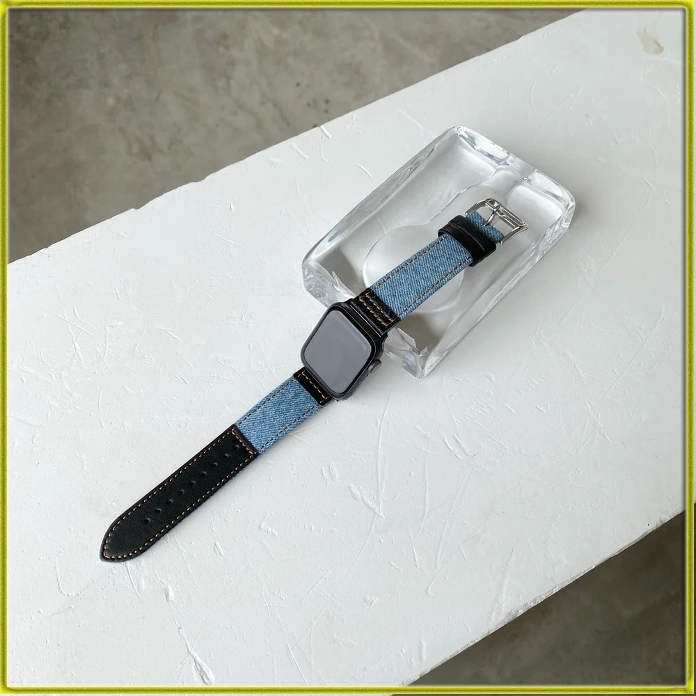 Watch Bracelet Brand New Watch Strap for Apple Watch Denim and Leather Casual Fashion Watch Strap for iwatch123456se7