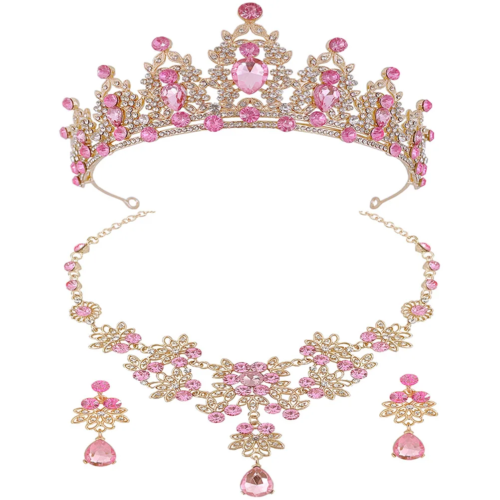 

Bride Accessories Crown Necklace Earring Set Wedding Jewelry for Costume Little Miss The