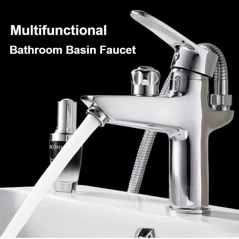 

Bathroom Basin Faucet Deck Mounted Sink Mixer Tap Toilet Countertop Wash Basin Tap Multifunctional Cold Hot Water Mixing Valve