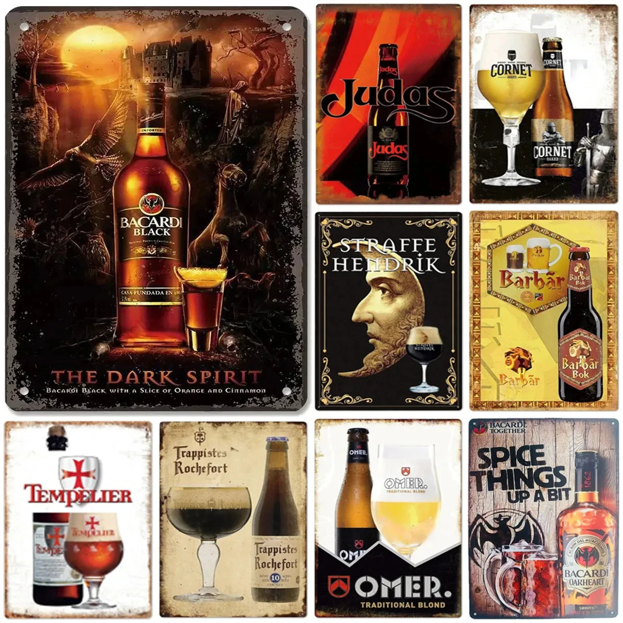 Home Bar Cafe - Metal Tin Sign, Bottle Number, Barbaresque