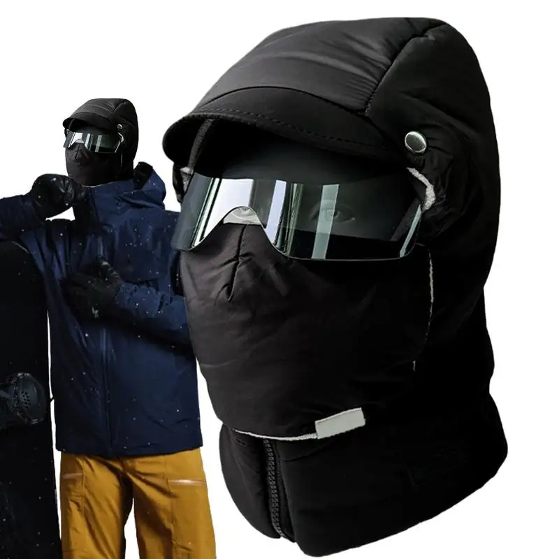 Skiing Windproof Face Mask Hooded Winter Motorcycle Full Cover Outdoor Riding Mask with Glasses Cotton Protection Breathable