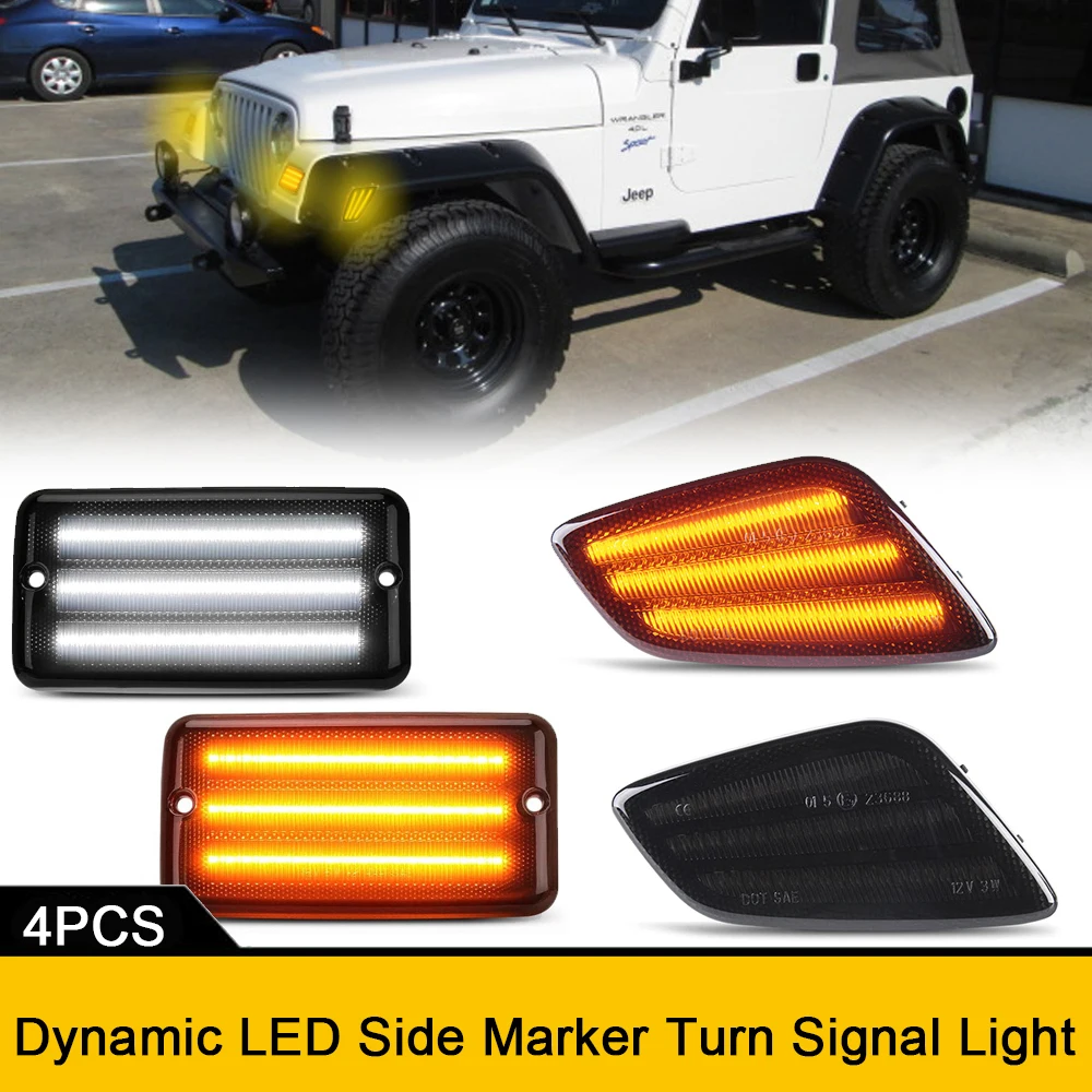 4x Repeat Blinker Front Bumper Side Turn Signal Led Indicator Lights For Jeep Wrangler TJ 1997-2006 OEM#55155628AC DRL Lamps