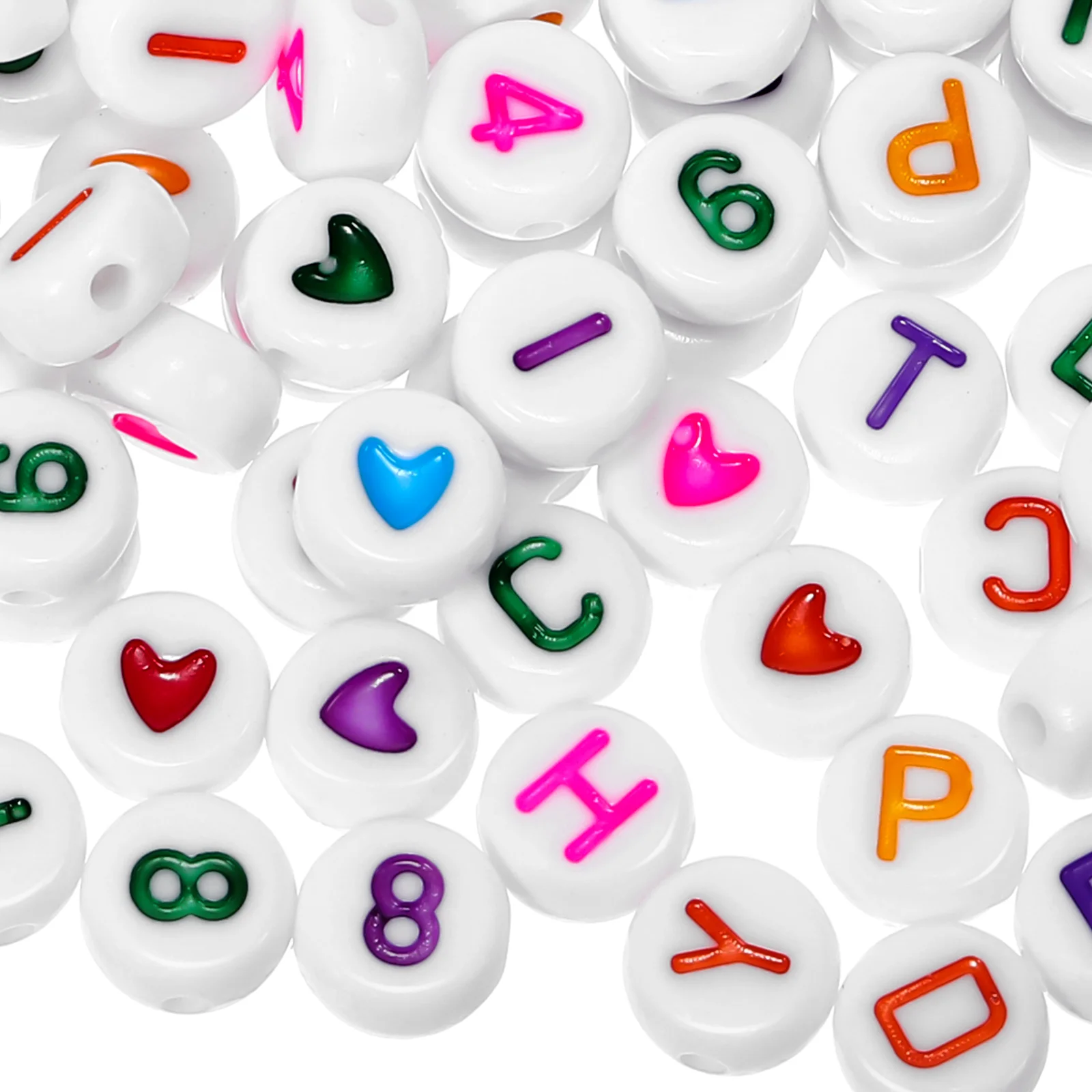 300 Pcs Acrylic Colorful Beads Mixed Pieces Craft Letters Loose Alphabet Number Flat Coloured with Holes Bracelet for Bracelets