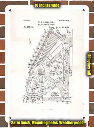 Metal Sign - 1888 Burroughs Calculating Machine Patent- 10x14 inches