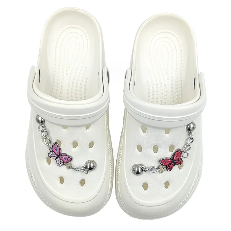 1ชิ้นรองเท้าโซ่รูปผีเสื้อที่มีสีสันสวยงามดอกไม้ประดับตกแต่งสำหรับผู้หญิงรองเท้าแตะแบบทำมือทำมือรองเท้าแตะสำหรับเด็กผู้หญิงหัวเข็มขัดสำหรับใส่รองเท้าเป็นของขวัญ