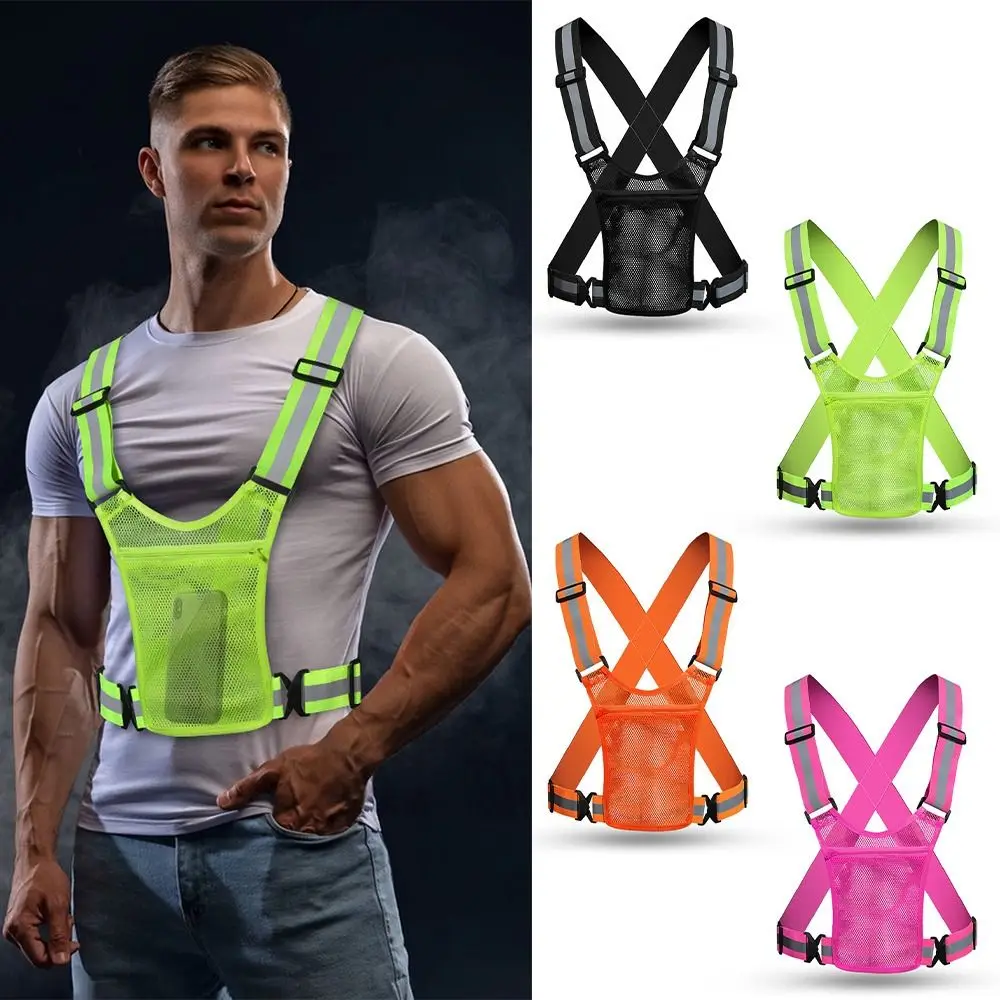 

Multicolor Highlight Reflective Vest Lattice Reflective Straps with Pocket Warning Clothing Breathable Mesh Night Work