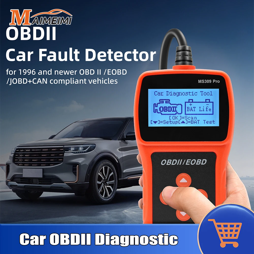 

MS309 Pro OBD2 Автомобильный считыватель кодов двигателя Тестер батареи Чистый код неисправности OBDII Сканер Диагностический инструмент для бензинового автомобиля 12 В