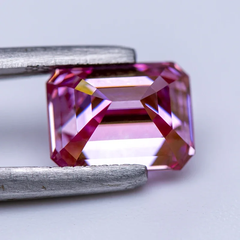 Pedra moissanite sakura cor rosa corte esmeralda laboratório cultivado diamante encantos anel colar brincos materiais principais certificado gra