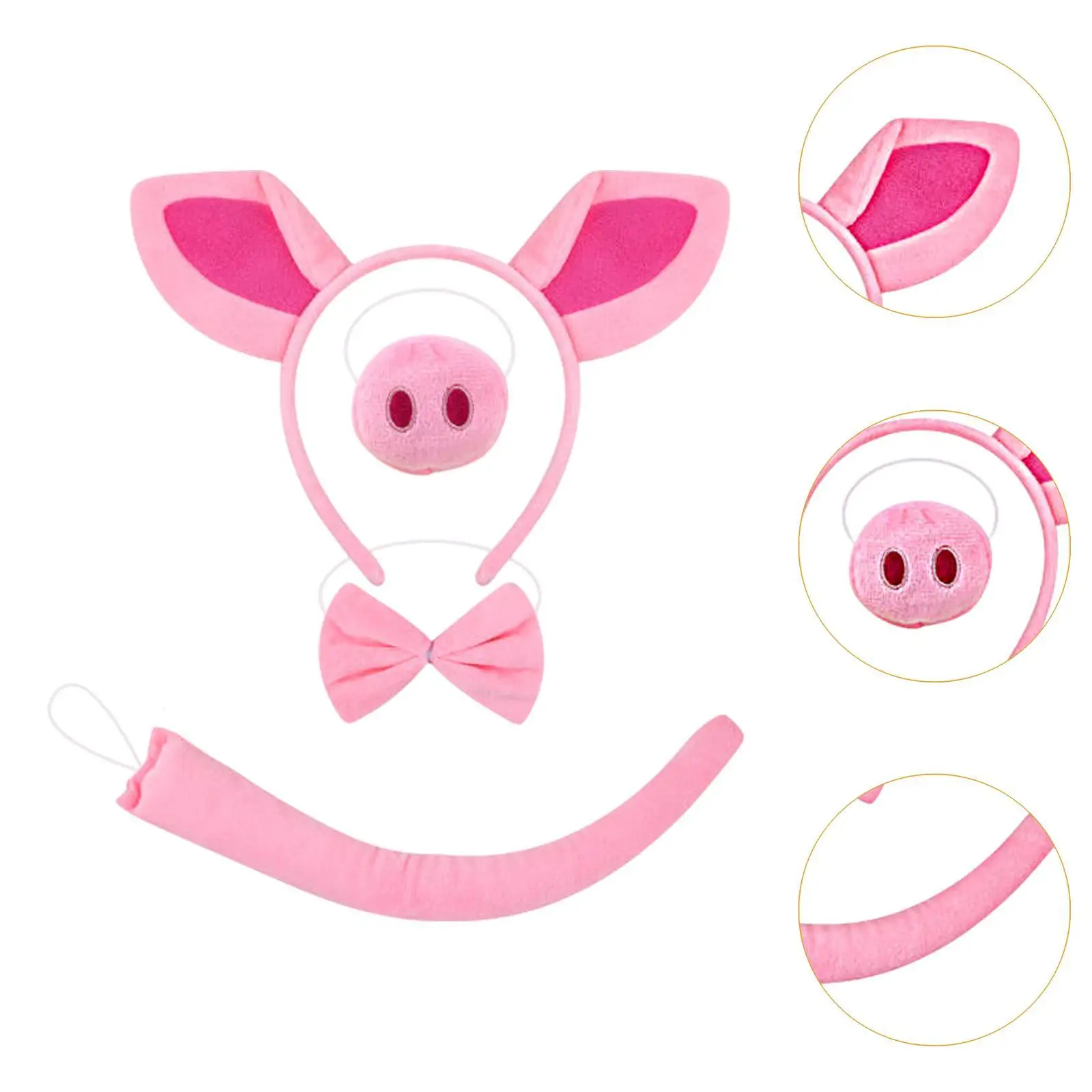 4 قطع من عصابة رأس آذان الخنزير وربطة عنق وذيل للحيوانات الفاخرة