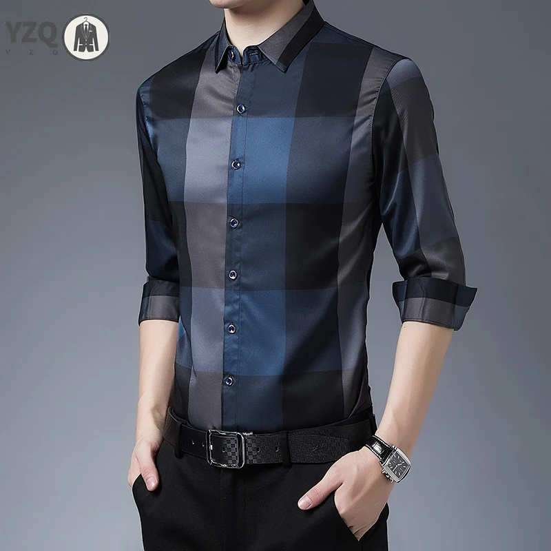 New Men\'s Casual Printed Long Sleeved Lapel Shirt for Spring and Autumn Fashion Comfortable Wrinkle Free Top Without Ironing