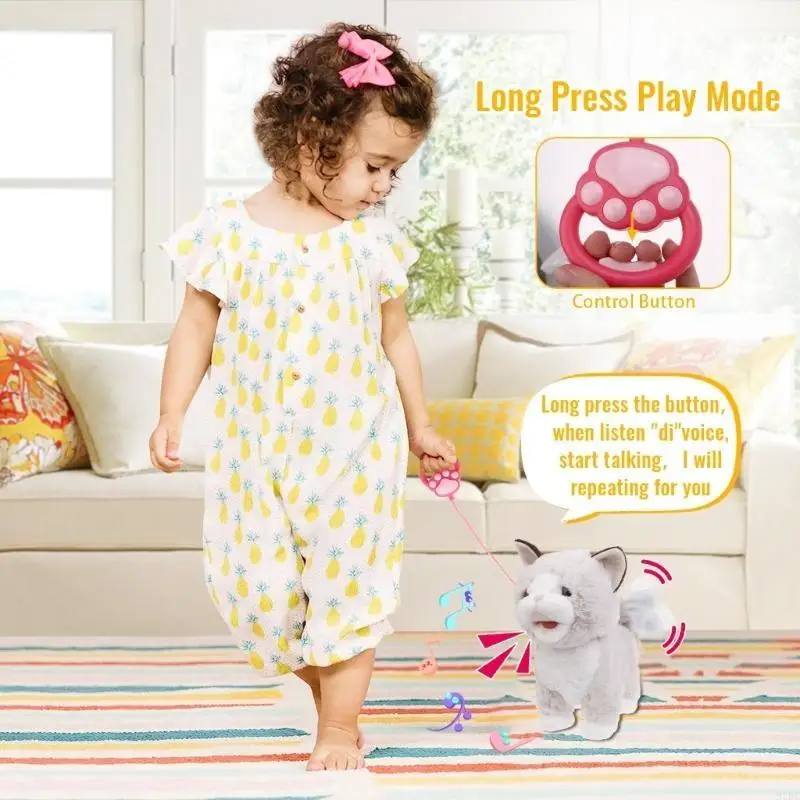 

97BC Realistic Walking Singing Animal Toy Electronic Plush Kitten Leash Cats Toy