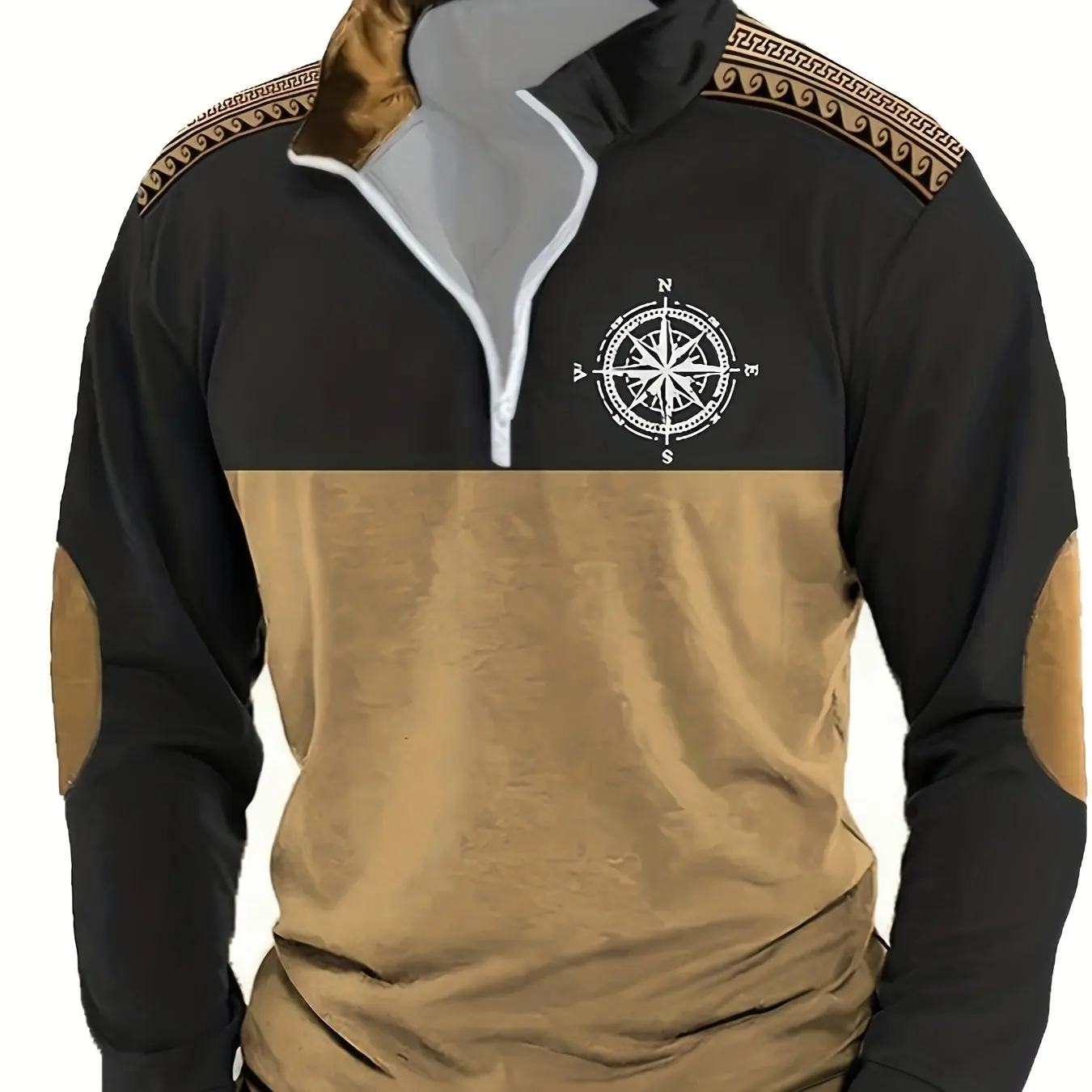 

Simple Men's Clothing Fashion Half Zip Long Sleeve Sweatshirt Casual 3D Compass Printed Autumn Street Oversized Stand Collar Top
