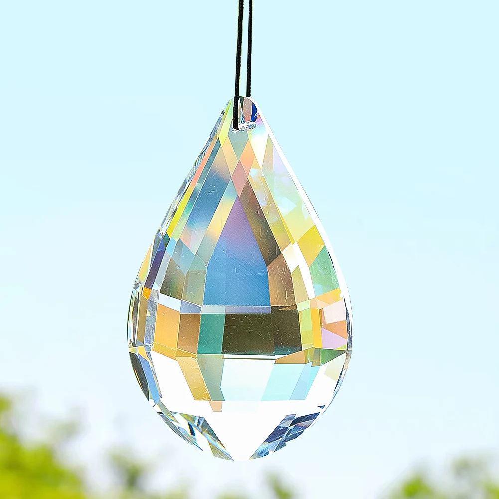 90mm Aurora AB Color Prism Water Droplets Glass Crystal Pendant Faceted Teardrop Chandelier Lamp Parts Rainbow Sun Catcher Decor