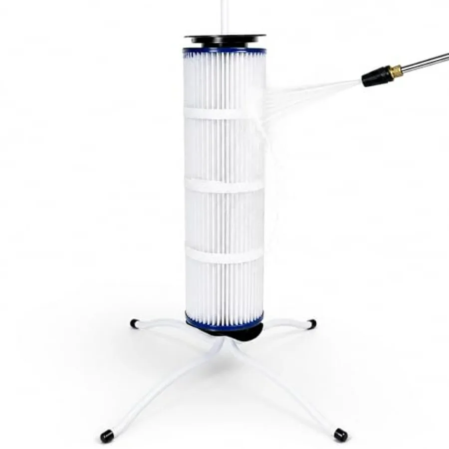 

Pool Filter Cleaning Stand for Universal Cartridge Filters Durable Plastic, Black, 360 Rotation for No-Bend Deep Cleaning of Ev
