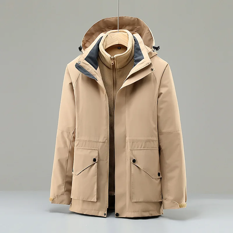 

Customized outdoor jacket three-in-one two-piece wholesale overalls men removable thickened thermal jacket women