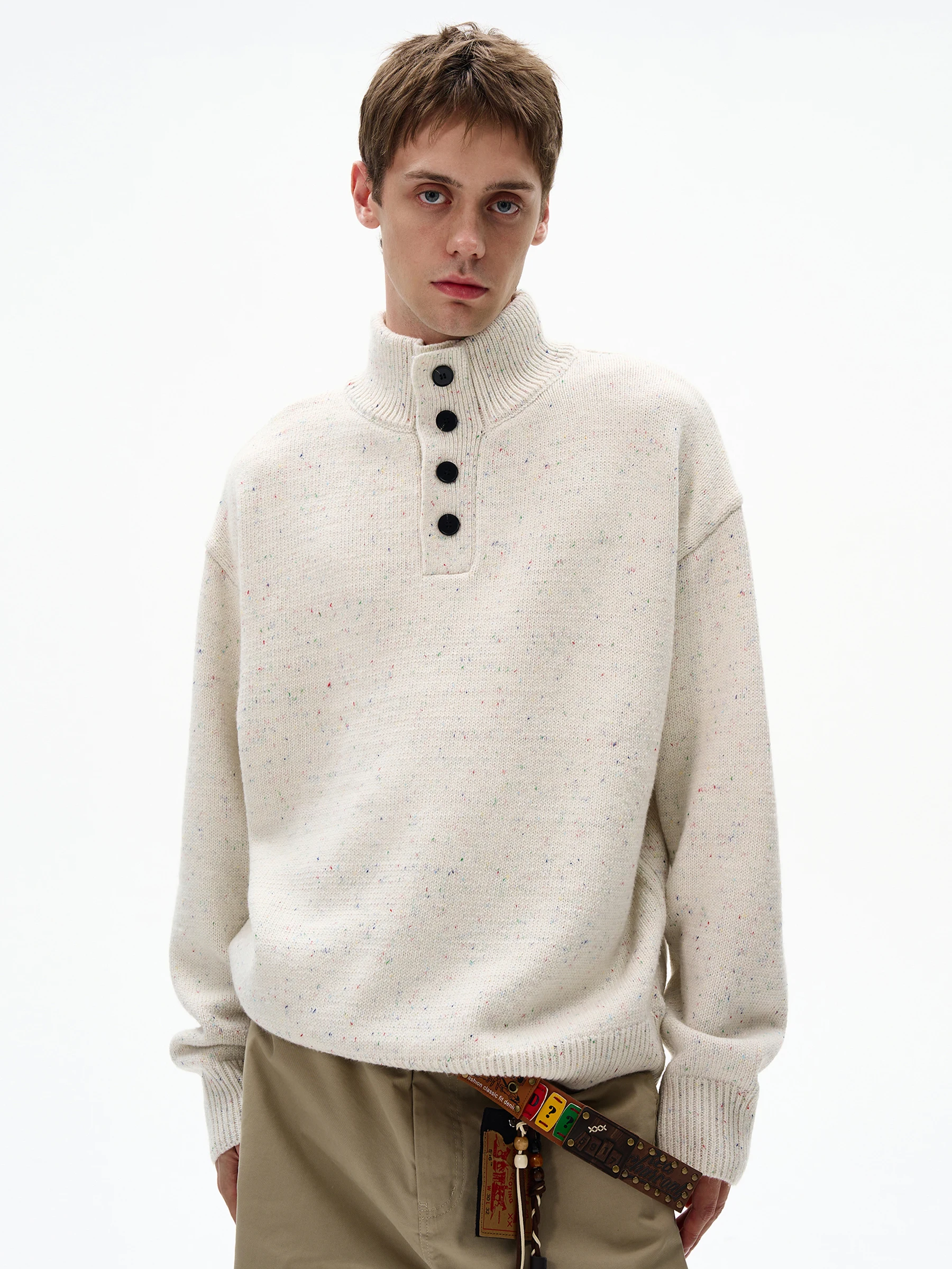 

MADWITCH American Retro Knitted Sweater f High Collar Loose Casual Wool Blend Long Sve Overhead Sweatirt for Men