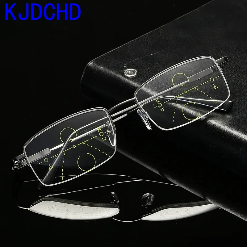 2023 High Quality Progressive Reading Glasses Men Women Bifocal Lens Reader Multi-focal Addition Eyeglasses Half Frame Presbyopi