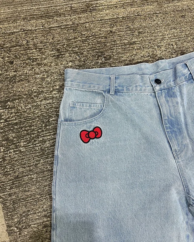 Jeans Versátil de Moda Americana para Homens e Mulheres, Calça Casual Retro Lavada de Cintura Alta Y2K, Shorts Jeans Grandes, Harajuku, 2019