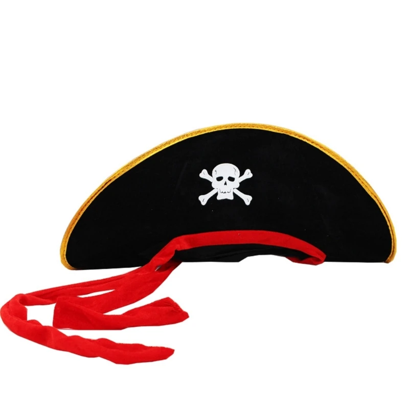 Y1UB Halloween Tricorn Hat Pirate Men Women Black Costume Cosplay Dress-up