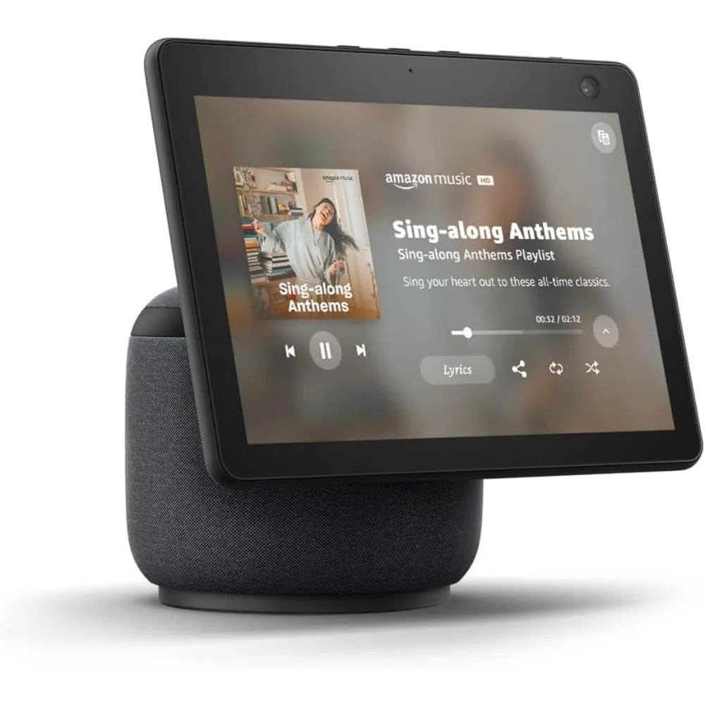 Echo Show 10 (newest model), HD smart display with premium sound, motion and Alexa, Charcoal