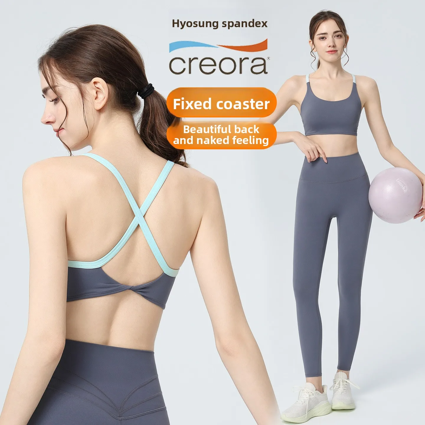 Yoga Clothing Set for Women with Chest Pad All-in-one Sports Bra Pilates Training Fitness Bra Peach Hip High Waist