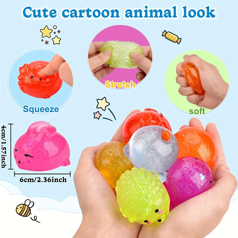 Jouets Squishy Mochi à paillettes Jumbo multicolores, balles anti-Stress, animaux marins mignons, jouet sensoriel à presser pour adultes et enfants