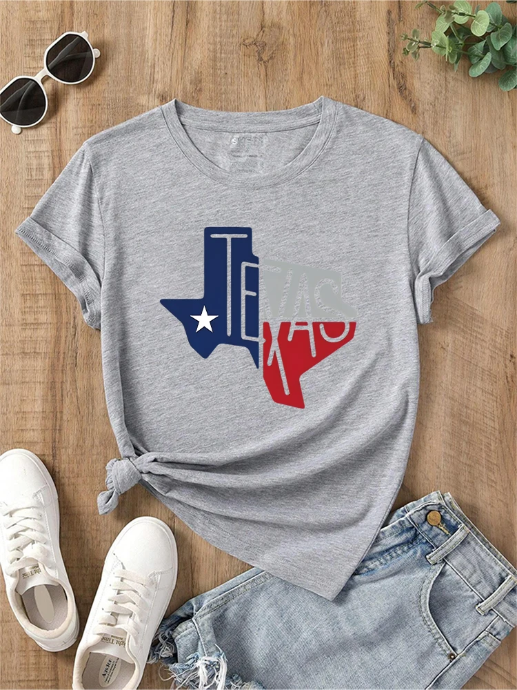 Texas Flag Print T-shirt Fun Street Simple Retro Women's T-shirt Fashion Casual Summer Top 2024 New Harajuku