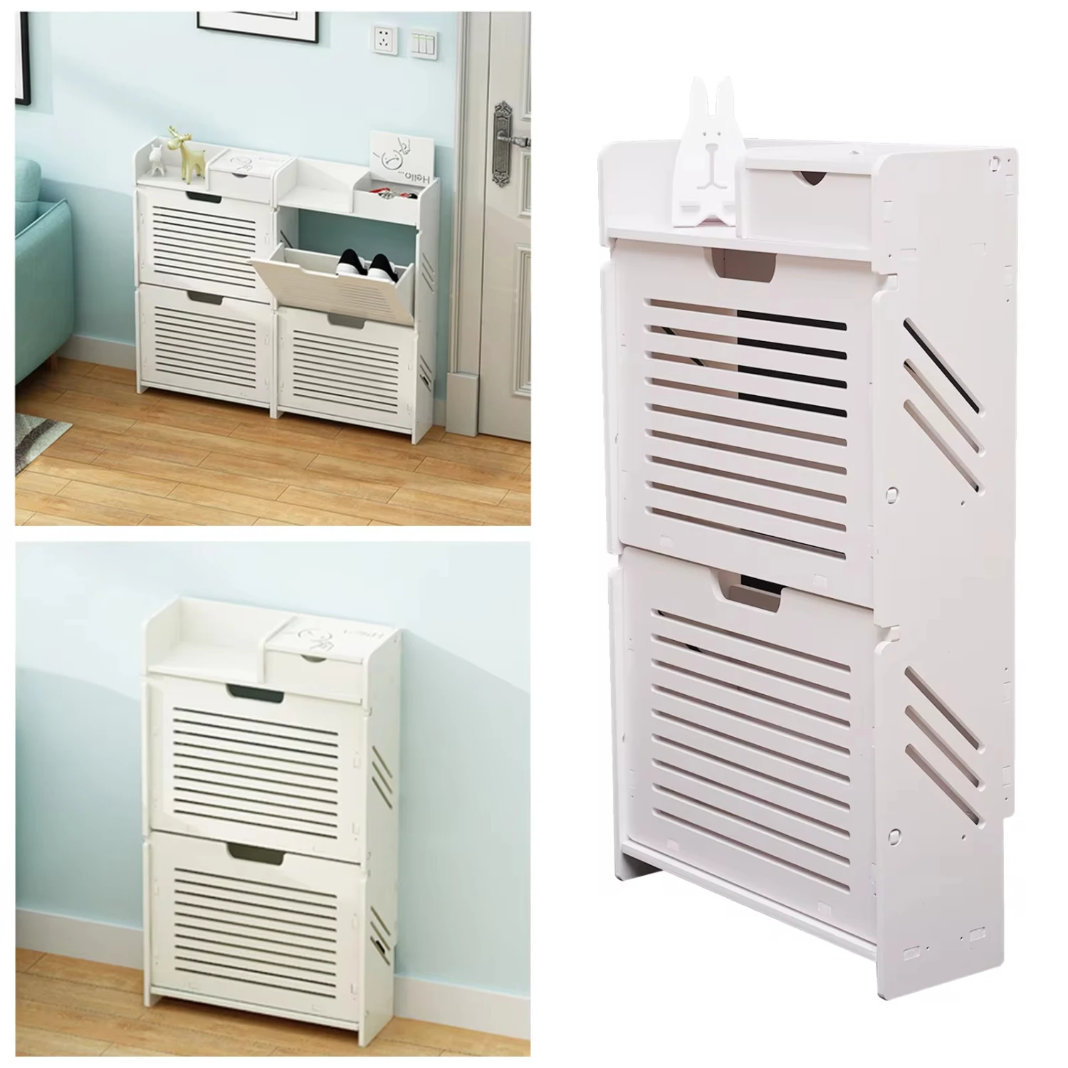 Shoe Cabinet Entryway White Narrow Shoe Cabinet Flip Down Shoe Rack PVC Board Shoe Organizer
