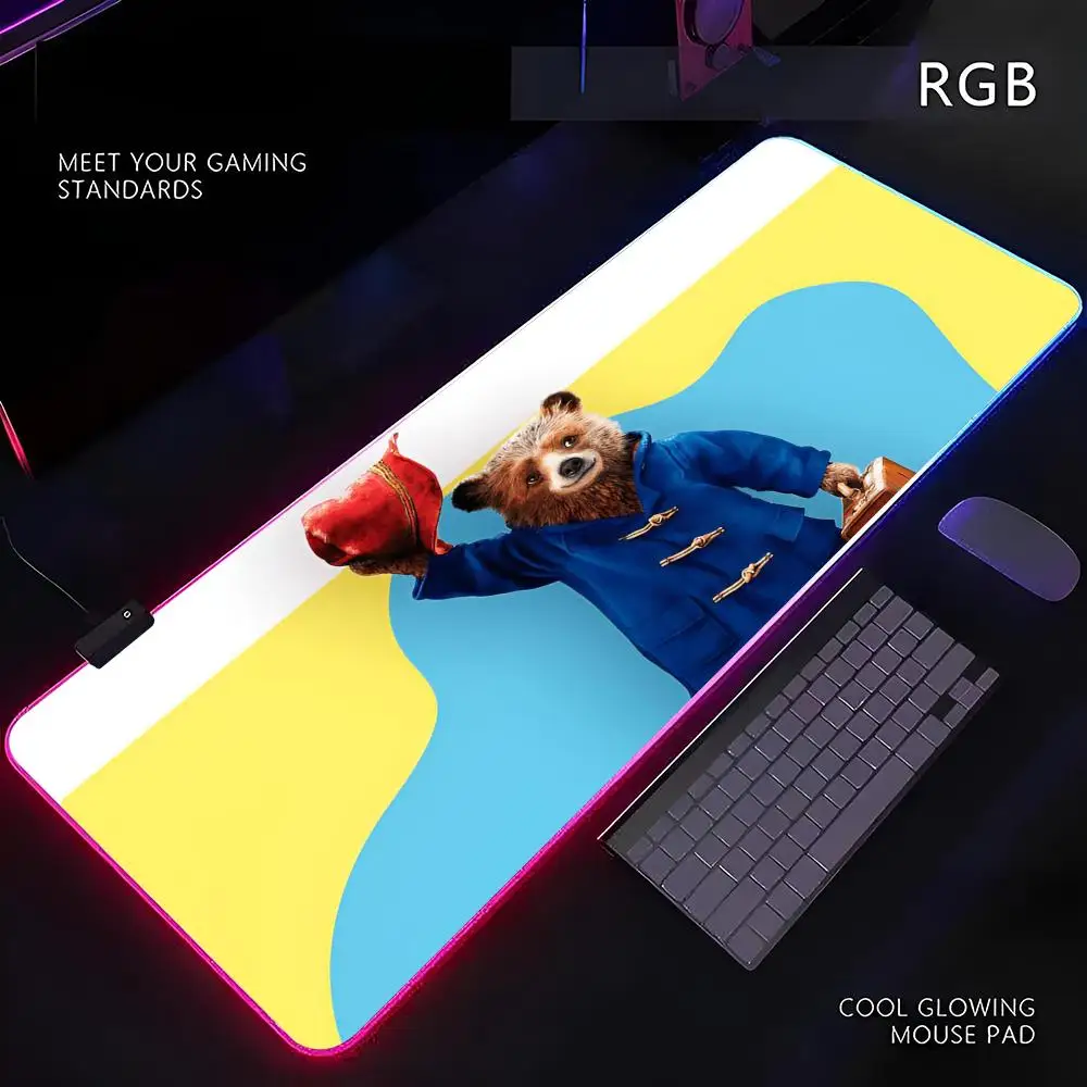 

Милый коврик для мыши с медведем Paddington RGB Gamer со светодиодной подсветкой, коврик для мыши, периферийный коврик для мыши, коврик для компьютерного стола, коврик для мыши XL, ковер для клавиатуры