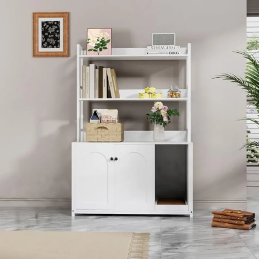 

Большой деревянный кошачий туалет-шкаф с полками, угловой дизайн, защита от собак, скрытая мебель для кошачьей туалетной комнаты с 2 дверцами